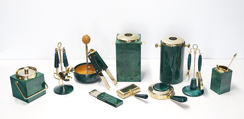 Schlichtes DesignAldo-Tura-green-Goatskin-Bar-coctail-Set