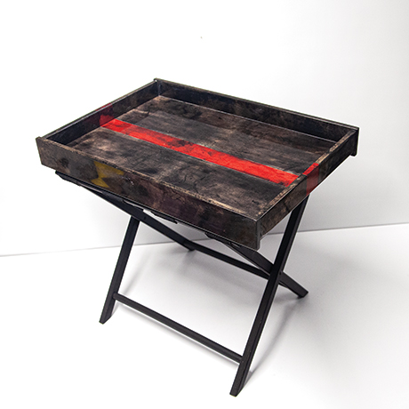 Aldo-Tura-tray-table-brown-red-striped-goatskin