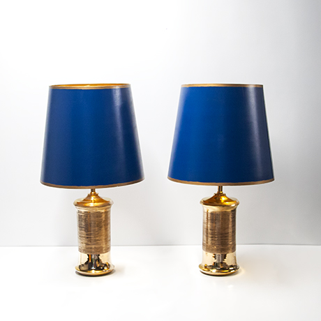Schlichtes DesignAldo-Londi-Bitossi-table-lamp-golden-blue-shades