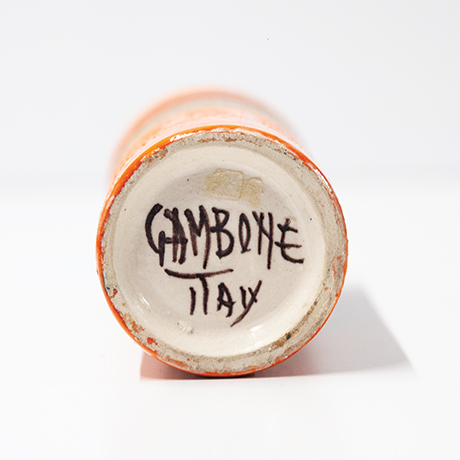 Bruno-Gambone-ceramic-vase-orange-stripes-signed