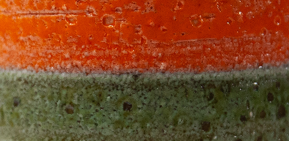 Bruno-Gambone-ceramic-vase-orange-green-stripes