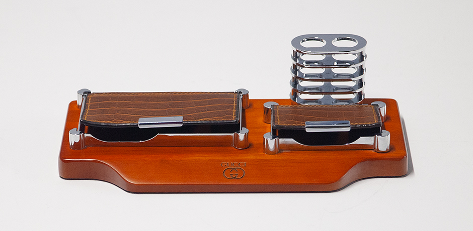 Gucci-Schreibtischset-Stifthalter-Notizblock-leder-holz