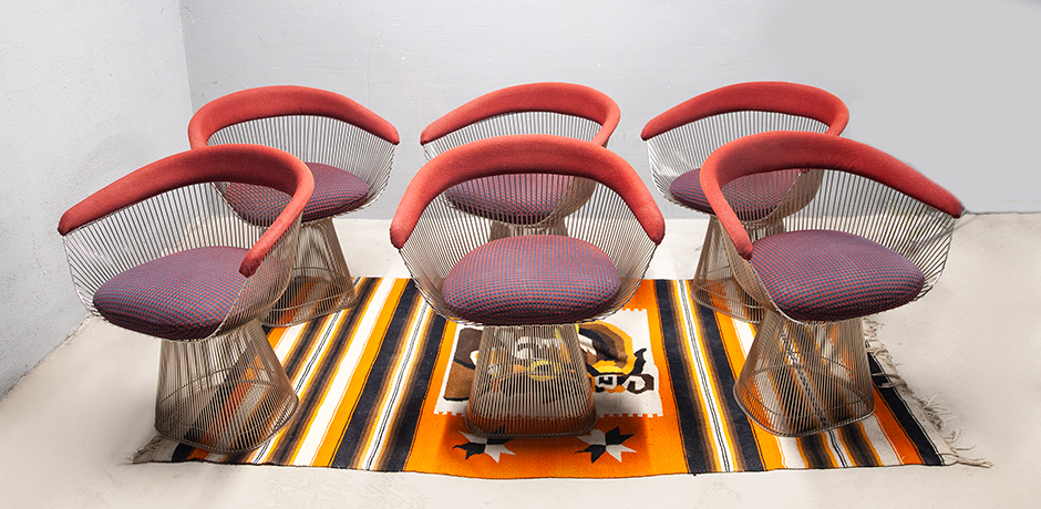 Warren-Platner-Knoll-International-Esszimmerstuehle-sessel-stoff-lila