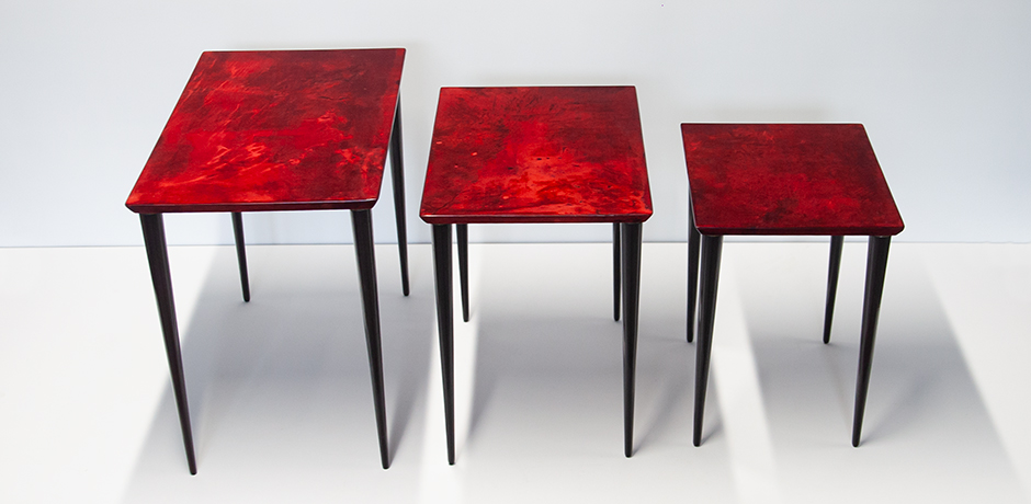 Aldo-Tura-nesting-tables-red-vintage