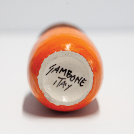 Gambone-vase-round-striped-orange-signed