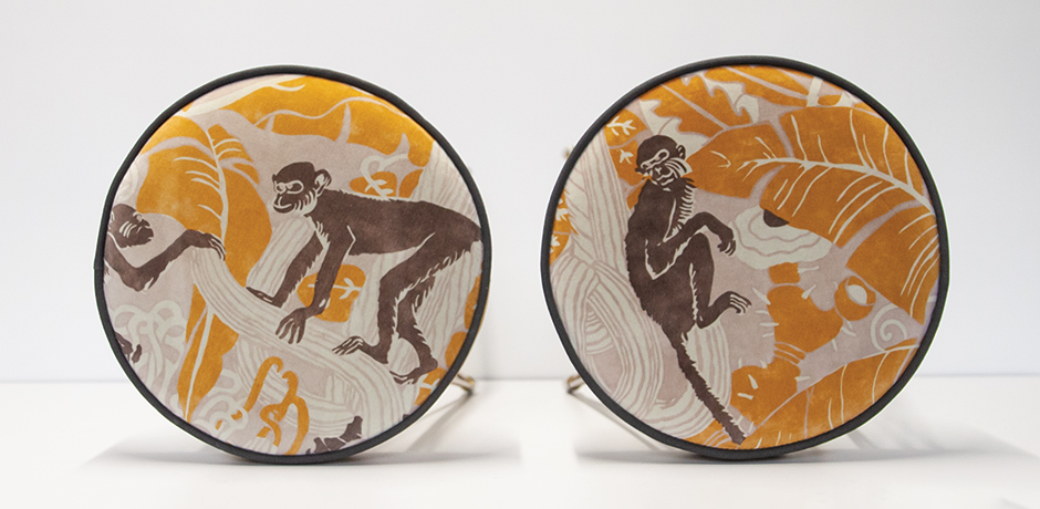 Svenskt-Tenn-stools-Monkey-Round-Brass-colorful
